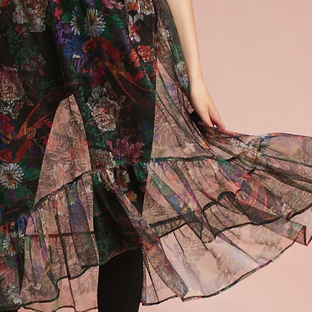 Anthropologie Meena Skirted Pants, by Maeve Floral Ruffle Midi Skirt Size M NWOT - Picture 3 of 14